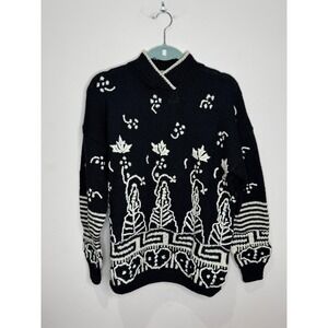 VTG NWT Roberta Freymann Bergdorf Goodman Handknit Wool Black White Sweater Sz M